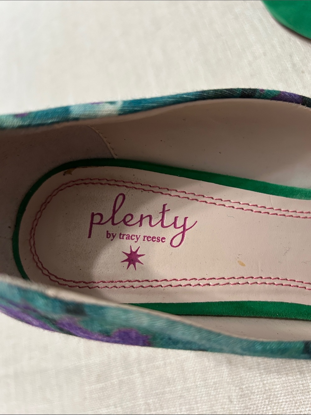 Plenty by Tracy Reese Hayden Floral Pump Emerald Green Suede Retro Cork Heel 38 - Picture 3 of 13